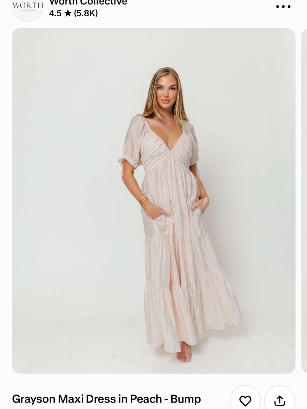 Worth Collective Peach Maxi Dress with V-Neck and Pockets